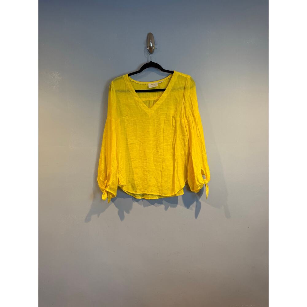 Maeve by Anthropologie Yellow Textured Tie-Sleeve Blouse – Size Small